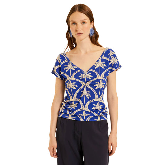 PEPALOVES Top Casablanca con Arricciatura Bluette e Beige