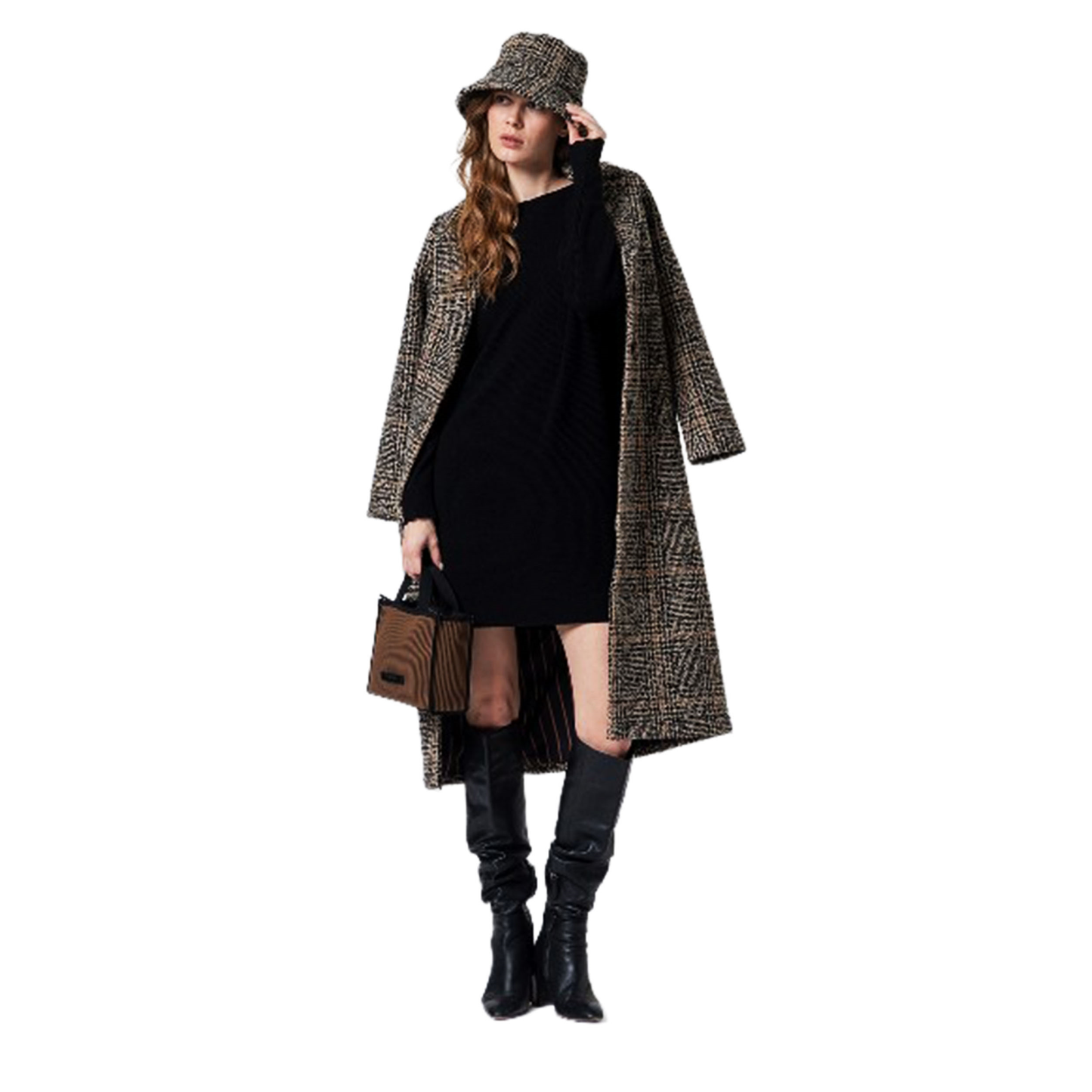 SURKANA Cappotto lungo dal taglio dritto con stampa a quadri e costruzione in misto lana