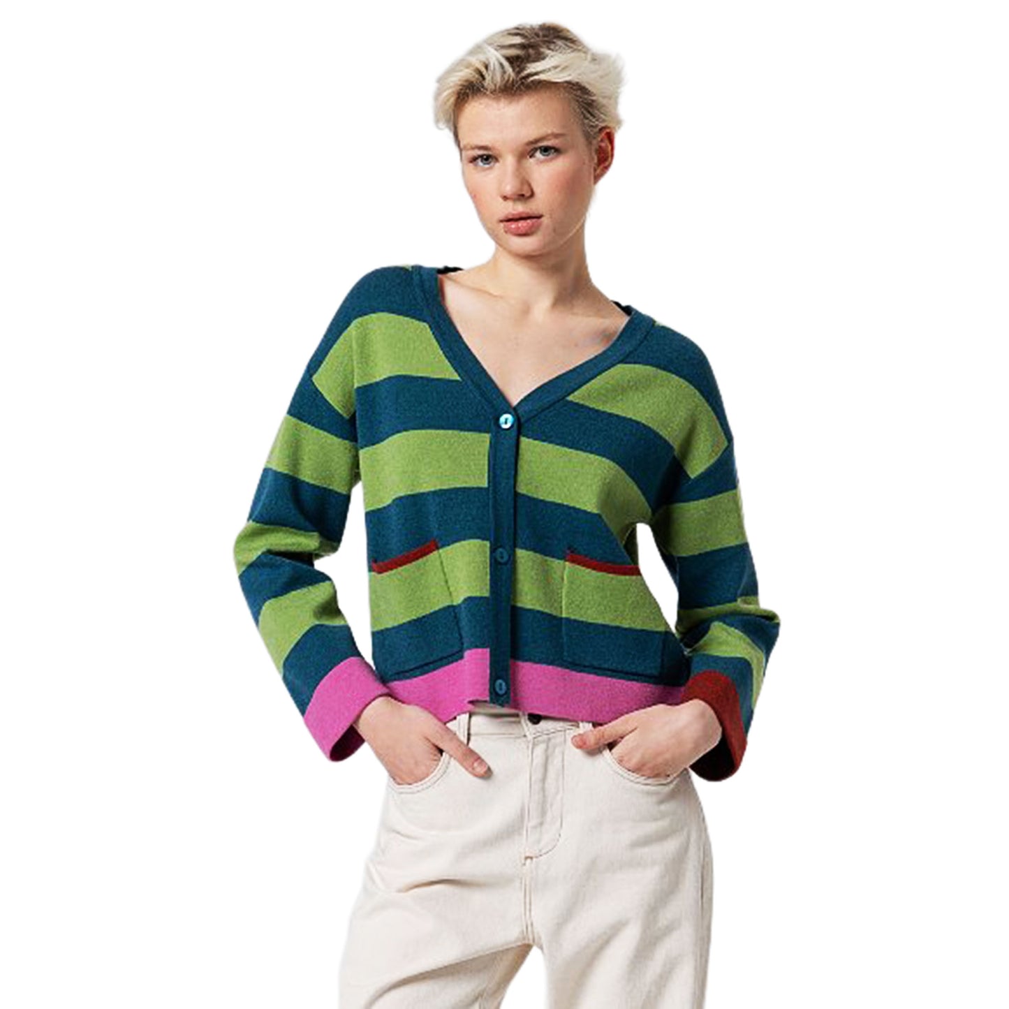 SURKANA - Cardigan corto a righe, con scollo a V-SURKANA-VIALESCARPE