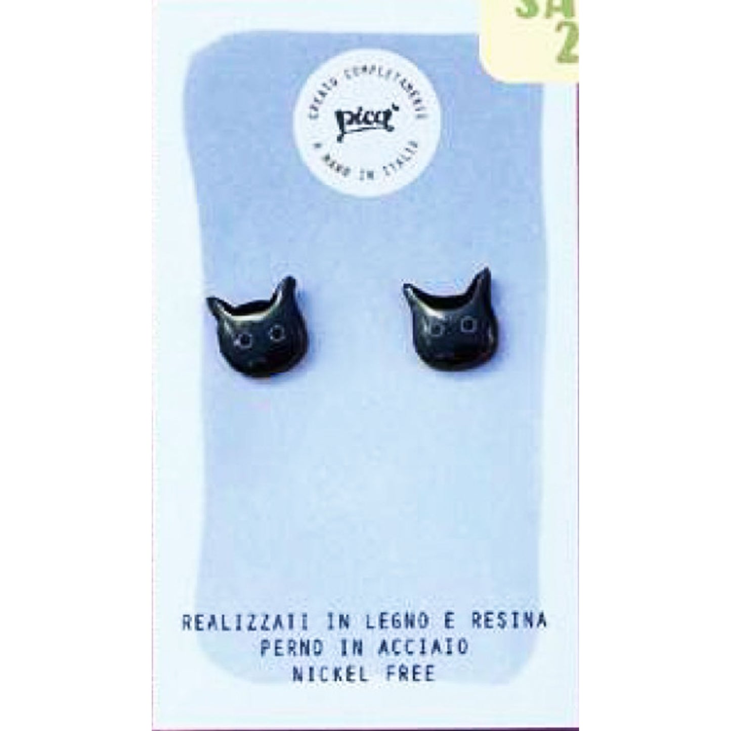 Picà - Orecchini in legno e resina con gatto Nero