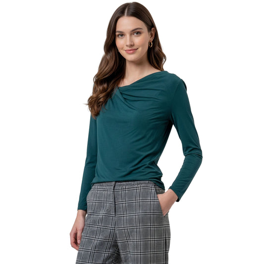 SURKANA T-shirt Scollo Asimmetrico in Modal Verde Bottiglia