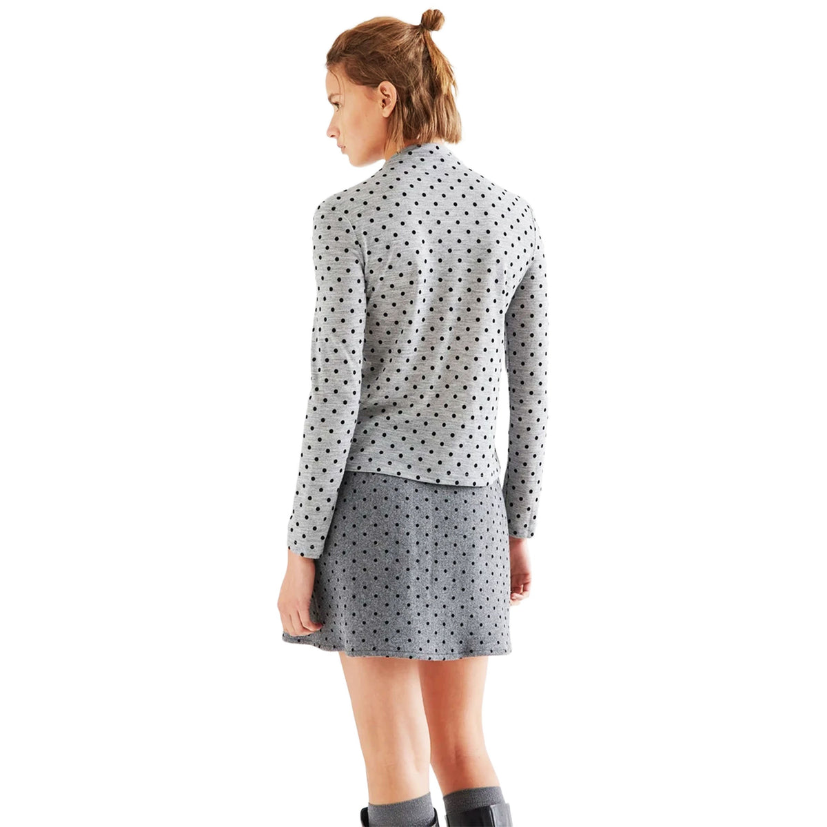 COMPAÑÍA FANTÁSTICA Maglia grigio mélange a mini pois neri con collo altoCOMPAÑÍA FANTÁSTICA Maglia grigio mélange a mini pois neri con collo alto