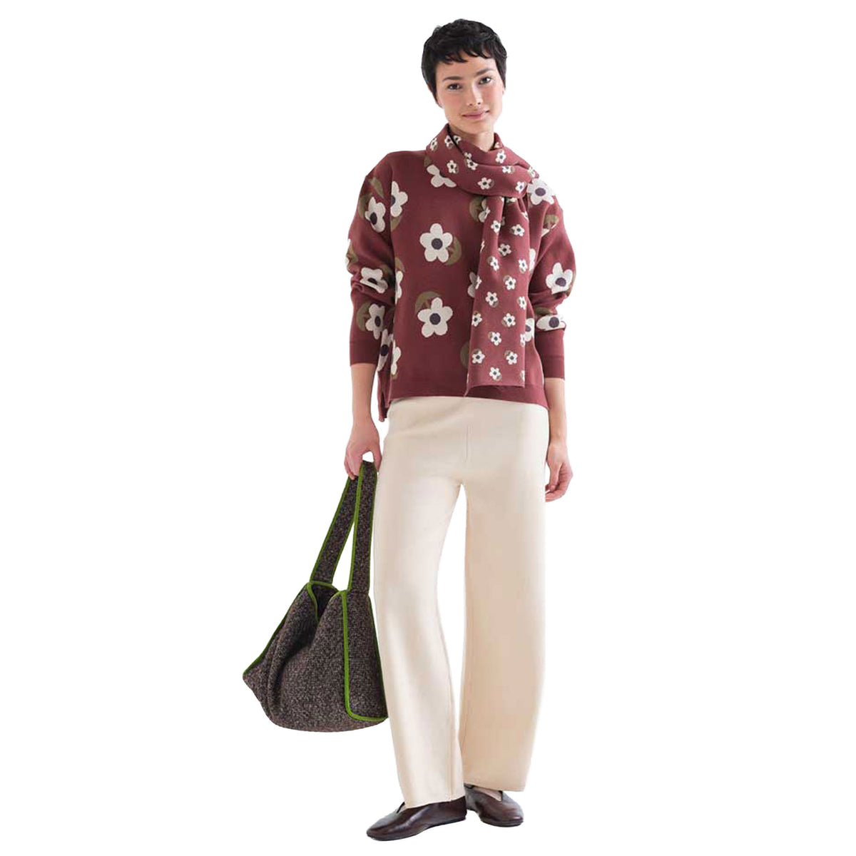COMPAÑÍA FANTÁSTICA Maglione marrone con stampa floreale