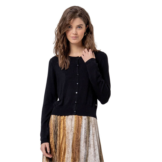 SURKANA Cardigan in Maglia con Collo Tondo Nero