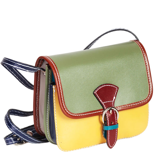 Borsa Mini Stile Tolfa a Soffietto Multicolor Oliva in Cuoio