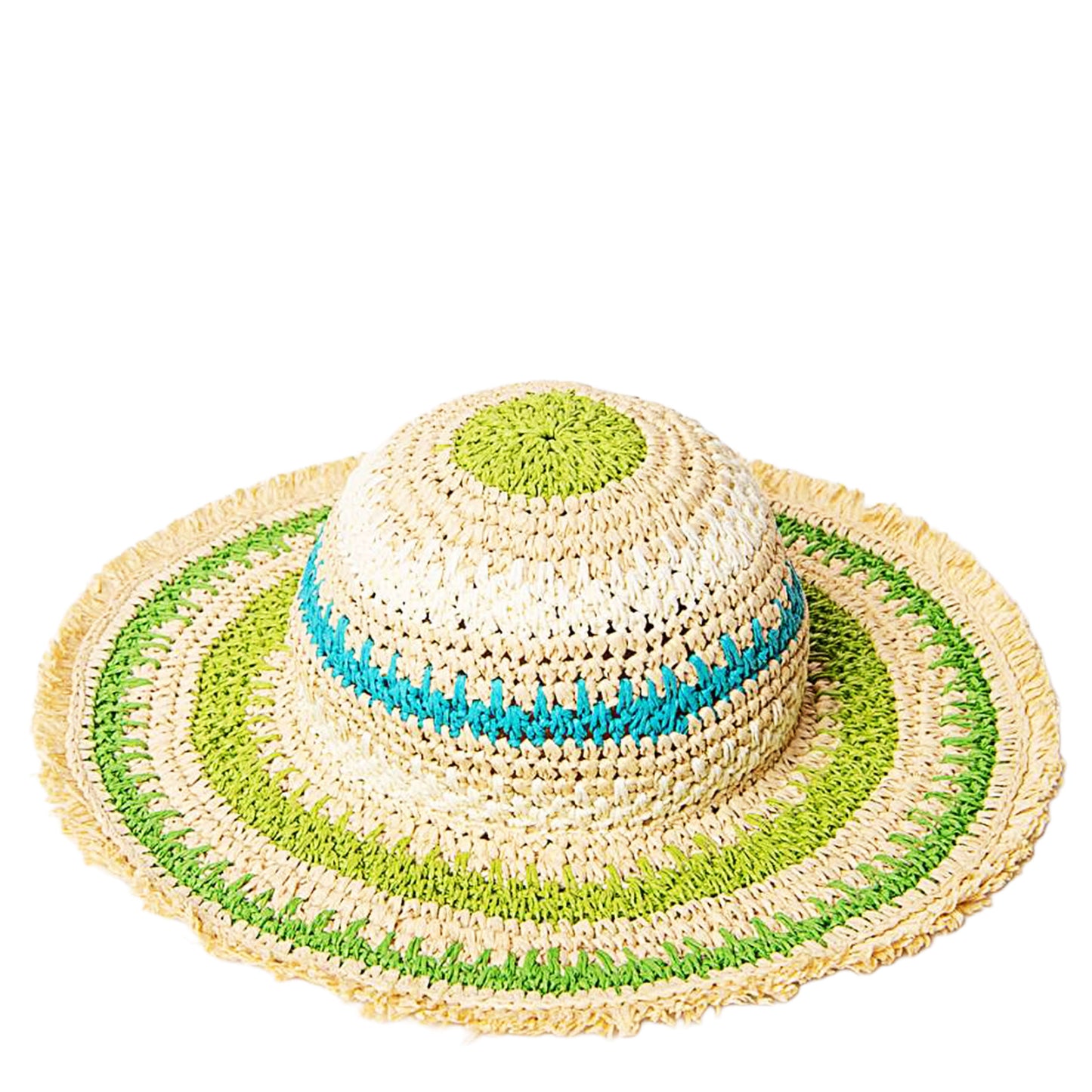 Cappello Estivo SURKANA in Rafia di Carta Intrecciata Beige Verde e Turchese