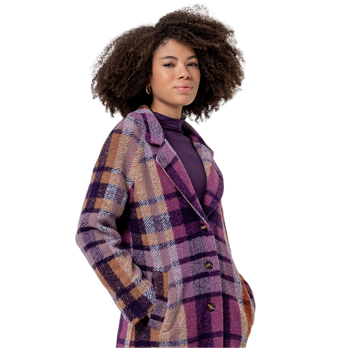 SURKANA Cappotto lungo a quadri Viola e Cammello