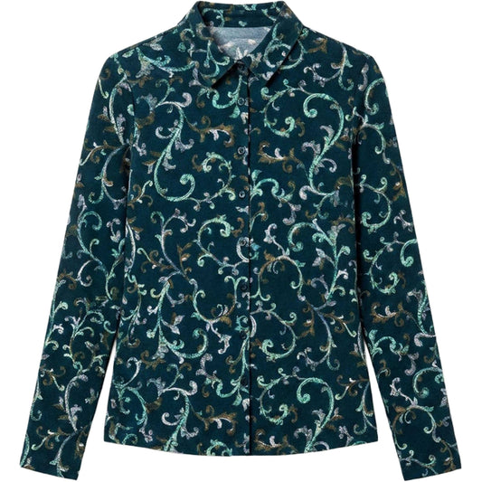 SURKANA Camicia in Viscosa Ecovero Stampata Verde Scuro