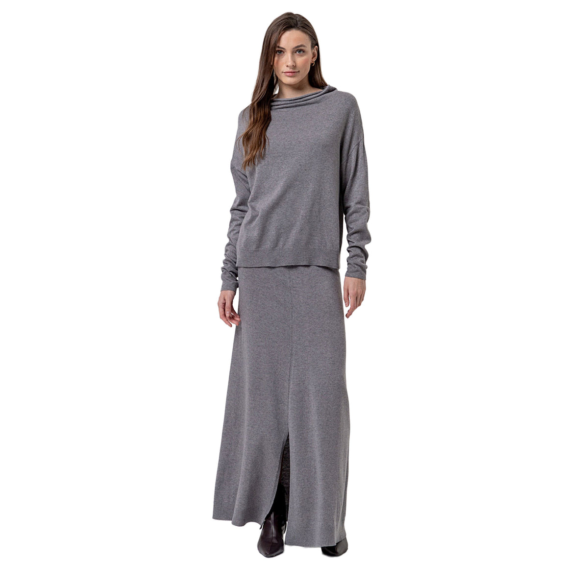 SURKANA Maglione in Maglia di Cotone Grigio Melange