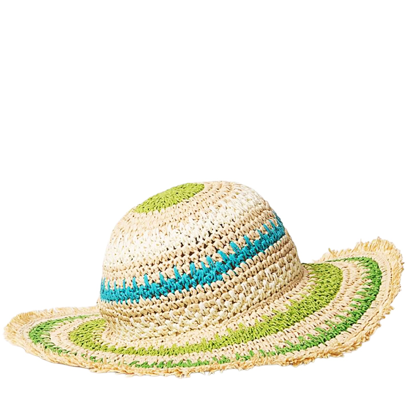 Cappello Estivo SURKANA in Rafia di Carta Intrecciata Beige Verde e Turchese