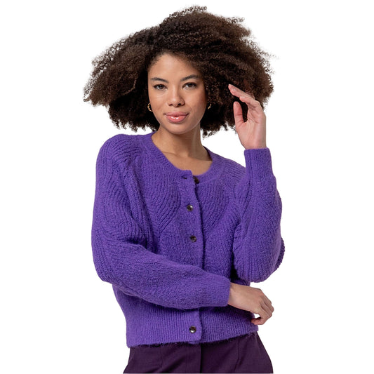SURKANA Cardigan girocollo con trecce Viola