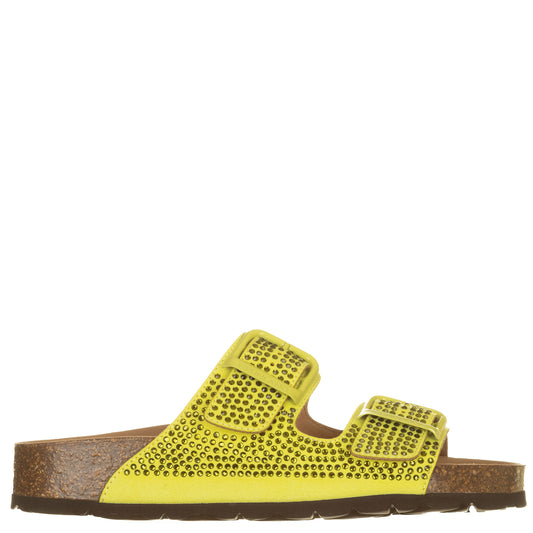 Grunland Ciabatte due fibbie con strass lime