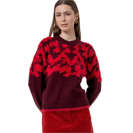 SURKANA Maglione Jacquard Granata e Rosso