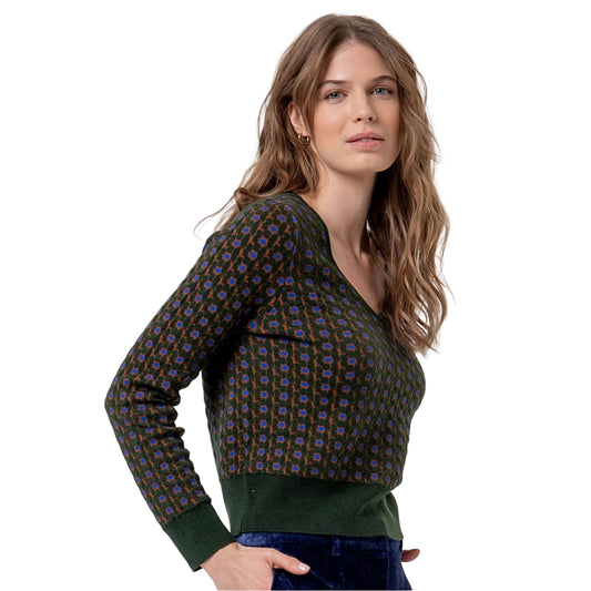 SURKANA Maglione con scollo a V e jacquard Kaki