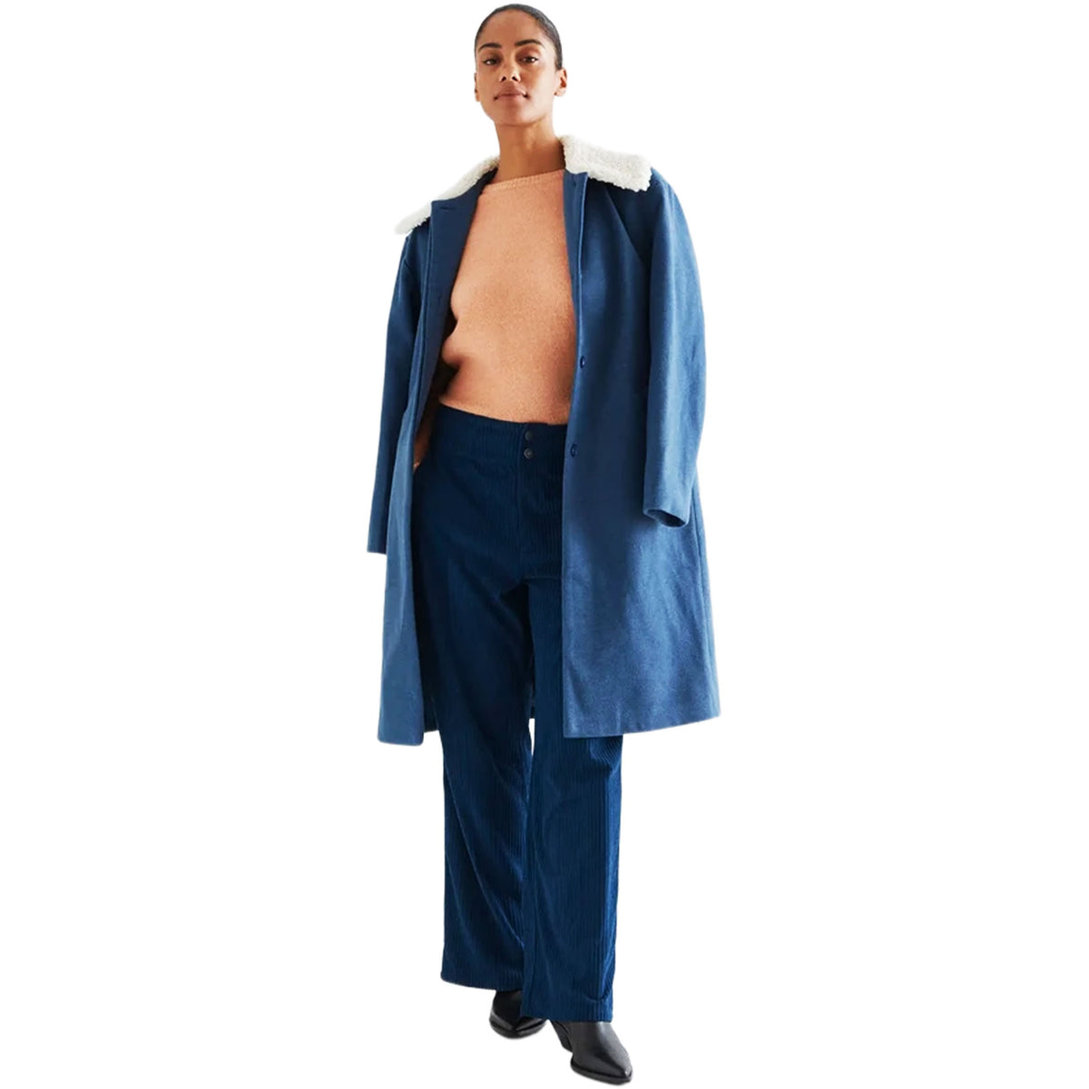 COMPAÑÍA FANTÁSTICA Pantaloni in velluto a coste blu navy con doppio bottone