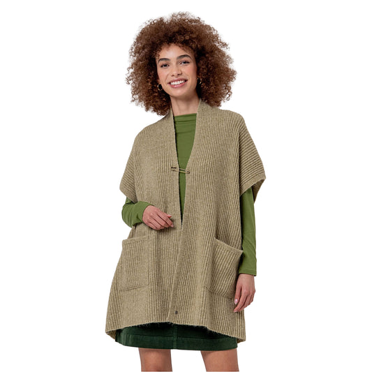 SURKANA Poncho in Maglia a Coste con Collo a Scialle Verde