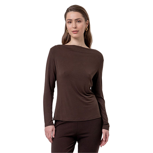 SURKANA T-shirt a Scollo Barca in Bambù Cioccolato