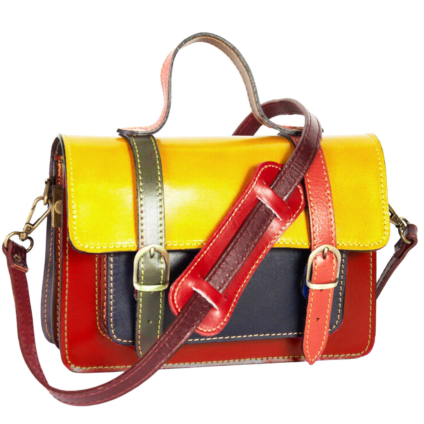 Borsa Cartella Mini Reuse Multicolor in Pelle – Pattina Gialla