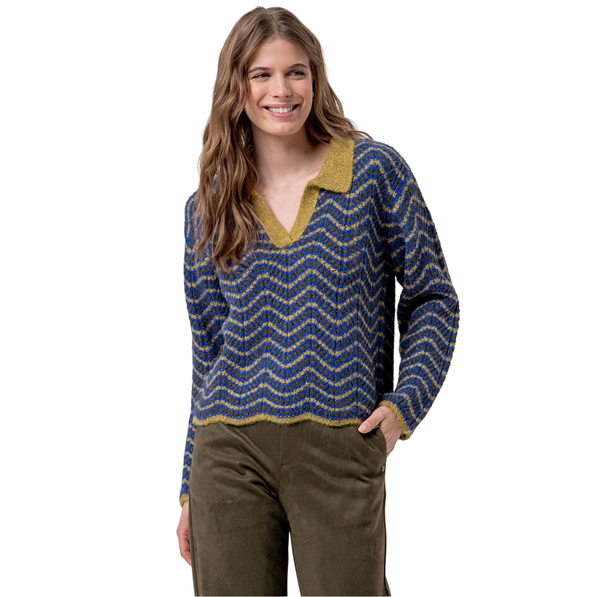 SURKANA Maglione con collo polo testurizzato Bluette e Multi