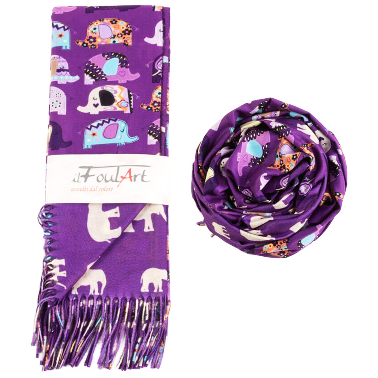 Scialle Stola Light Heat FoulART Double Elefanti Viola