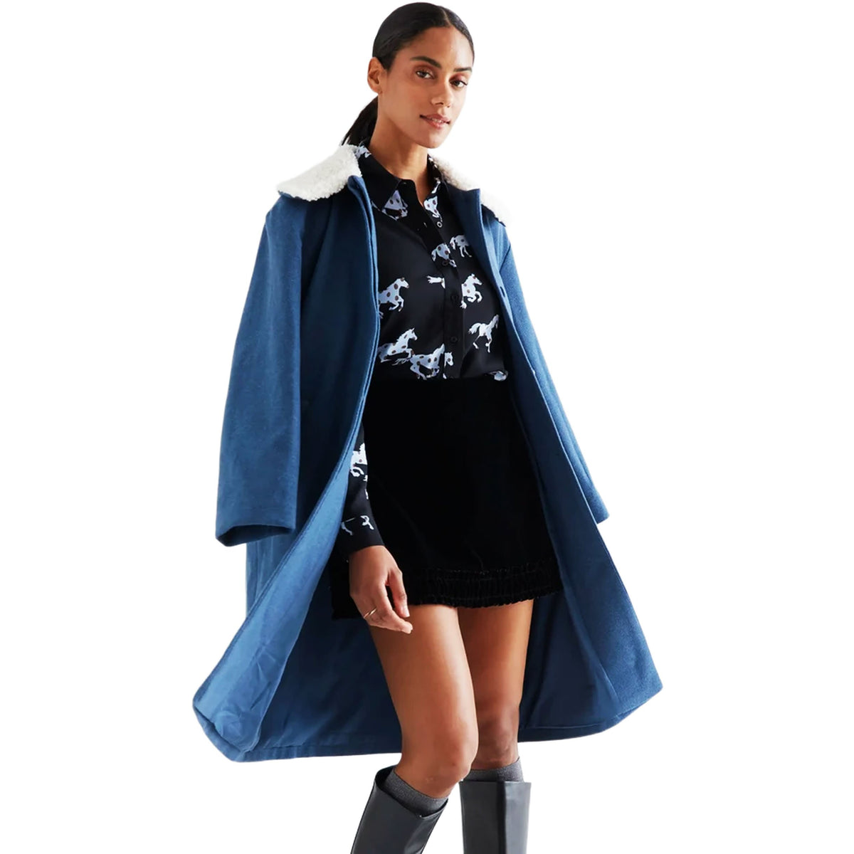 COMPAÑÍA FANTÁSTICA Camicia con stampa Horse, Nero e AzzurroCOMPAÑÍA FANTÁSTICA Camicia con stampa Horse, Nero e Azzurro