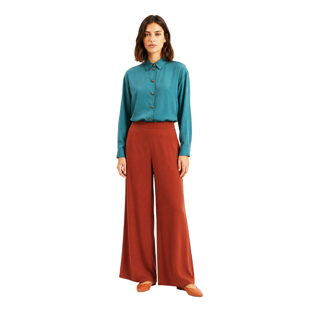 PEPALOVES Pantalone palazzo Bambù bruciato