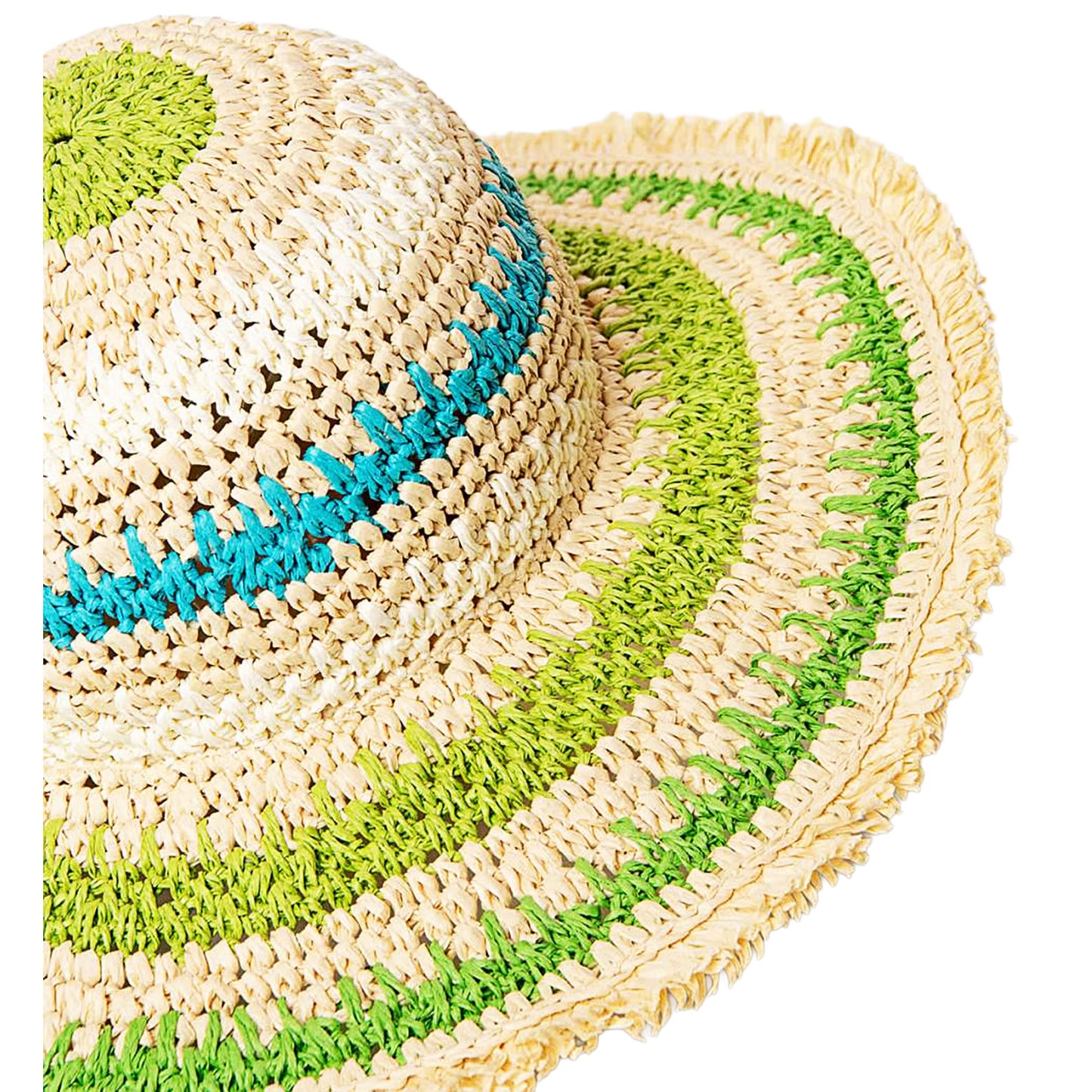 Cappello Estivo SURKANA in Rafia di Carta Intrecciata Beige Verde e Turchese