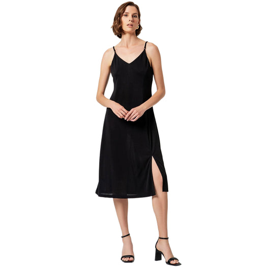 SURKANA Abito a Spalline con Spacco Nero