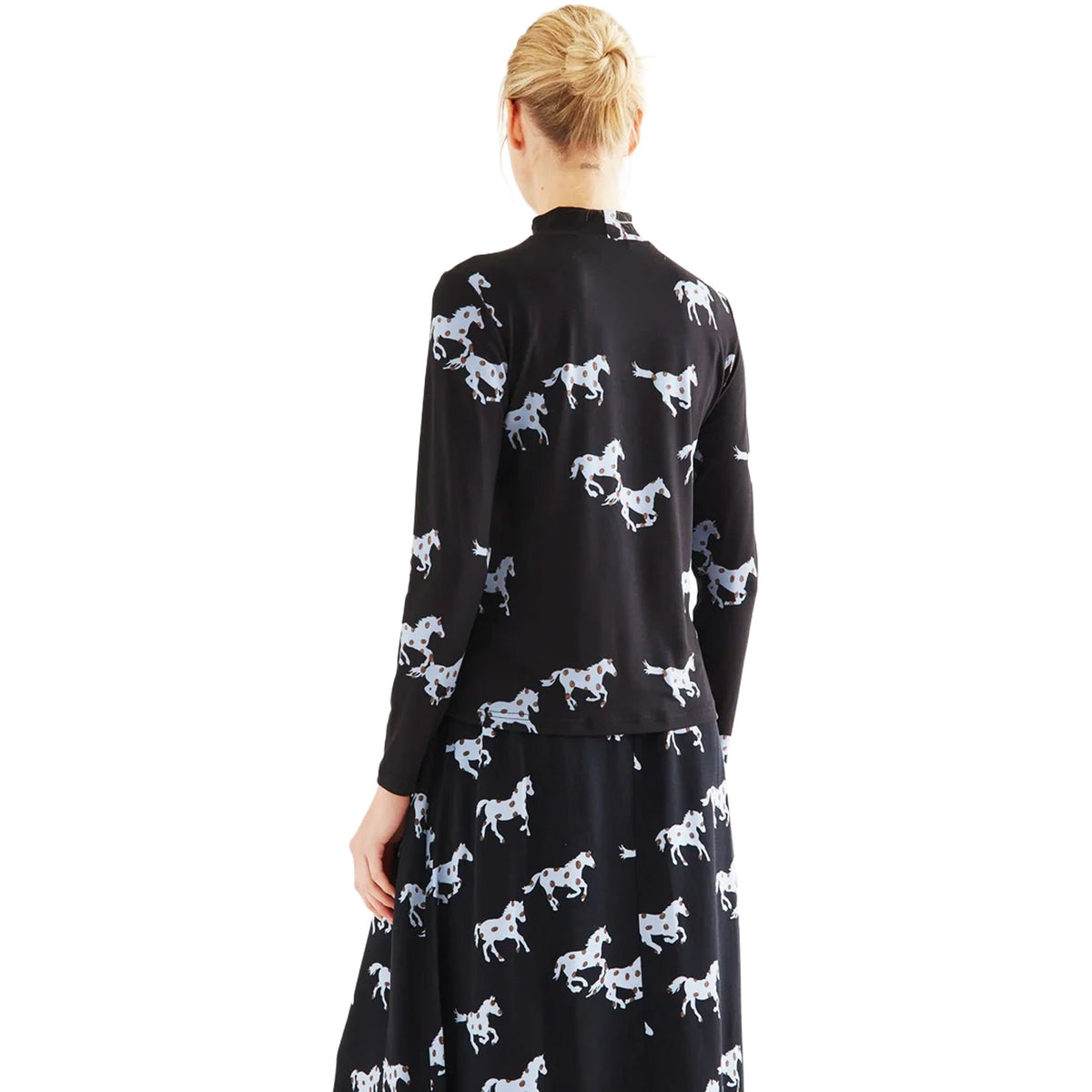 COMPAÑÍA FANTÁSTICA Maglia nera con stampa Horse azzurro