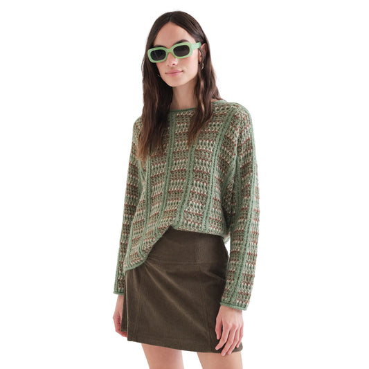 COMPAÑÍA FANTÁSTICA Maglione in Maglia Verde con Dettagli Ricamati