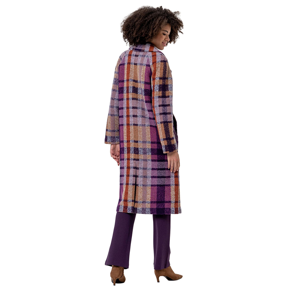 SURKANA Cappotto lungo a quadri Viola e Cammello