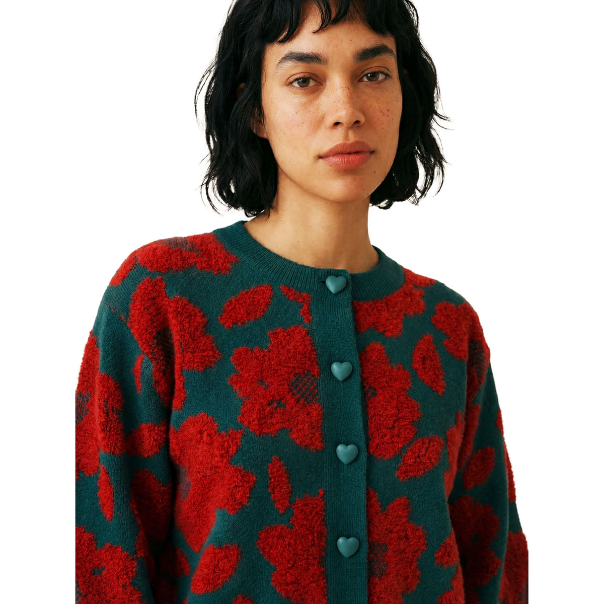 PEPALOVES Cardigan Rebeca Floral Verde e Rosso