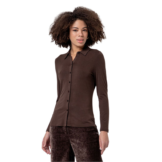 SURKANA Camicia Aderente in Bambù Cioccolato