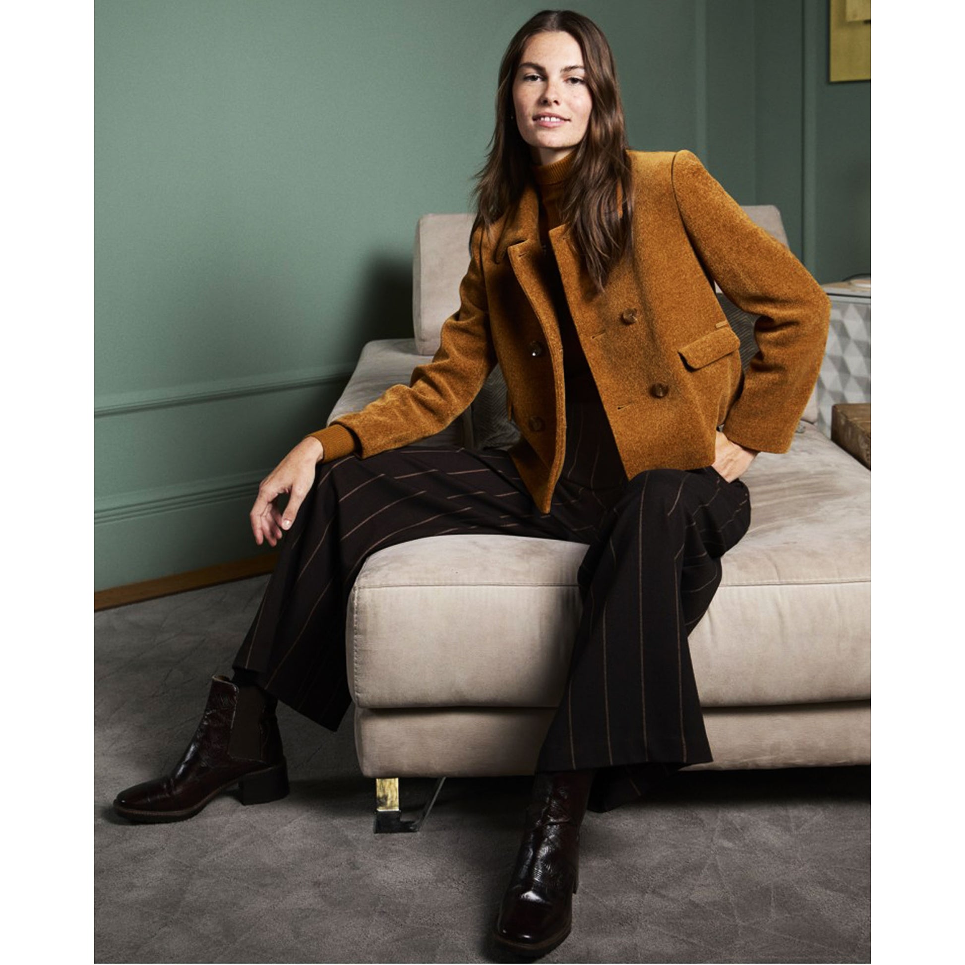 SURKANA - Giacca a doppio petto in ciniglia, con fodera stampata-SURKANA-VIALESCARPE