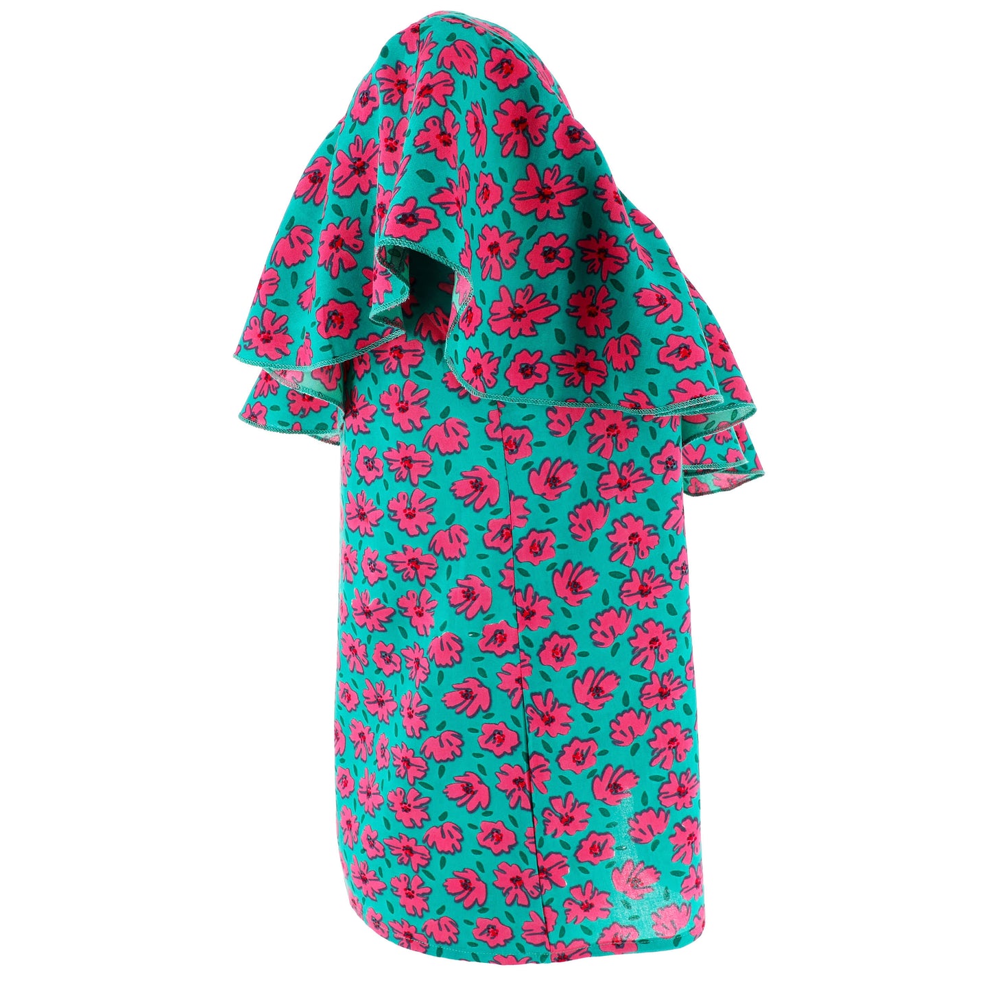 Top Donna KARAKORUM Cosima Fucsia e Turchese Floreale Monospalla con Volant