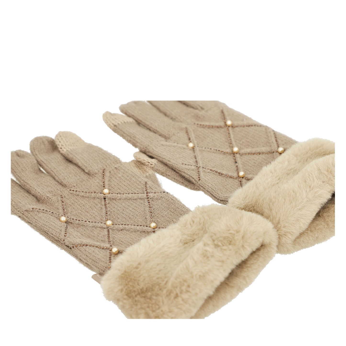 ANEKKE - Guanti in maglia beige con perline-ANEKKE-VIALESCARPE