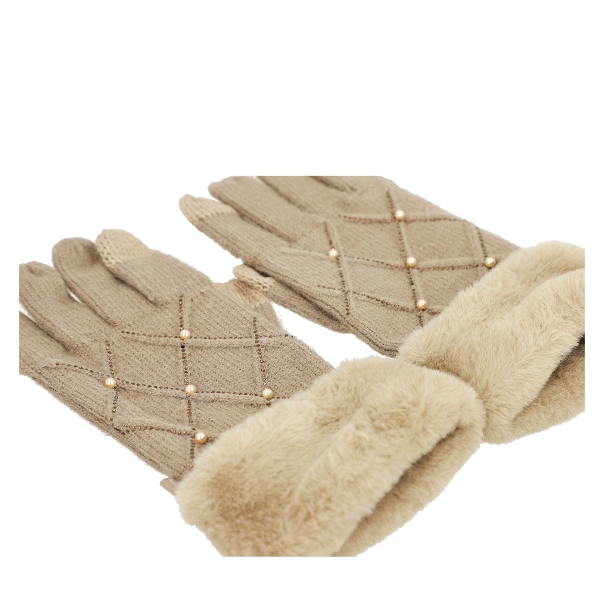 ANEKKE - Guanti in maglia beige con perline-ANEKKE-VIALESCARPE