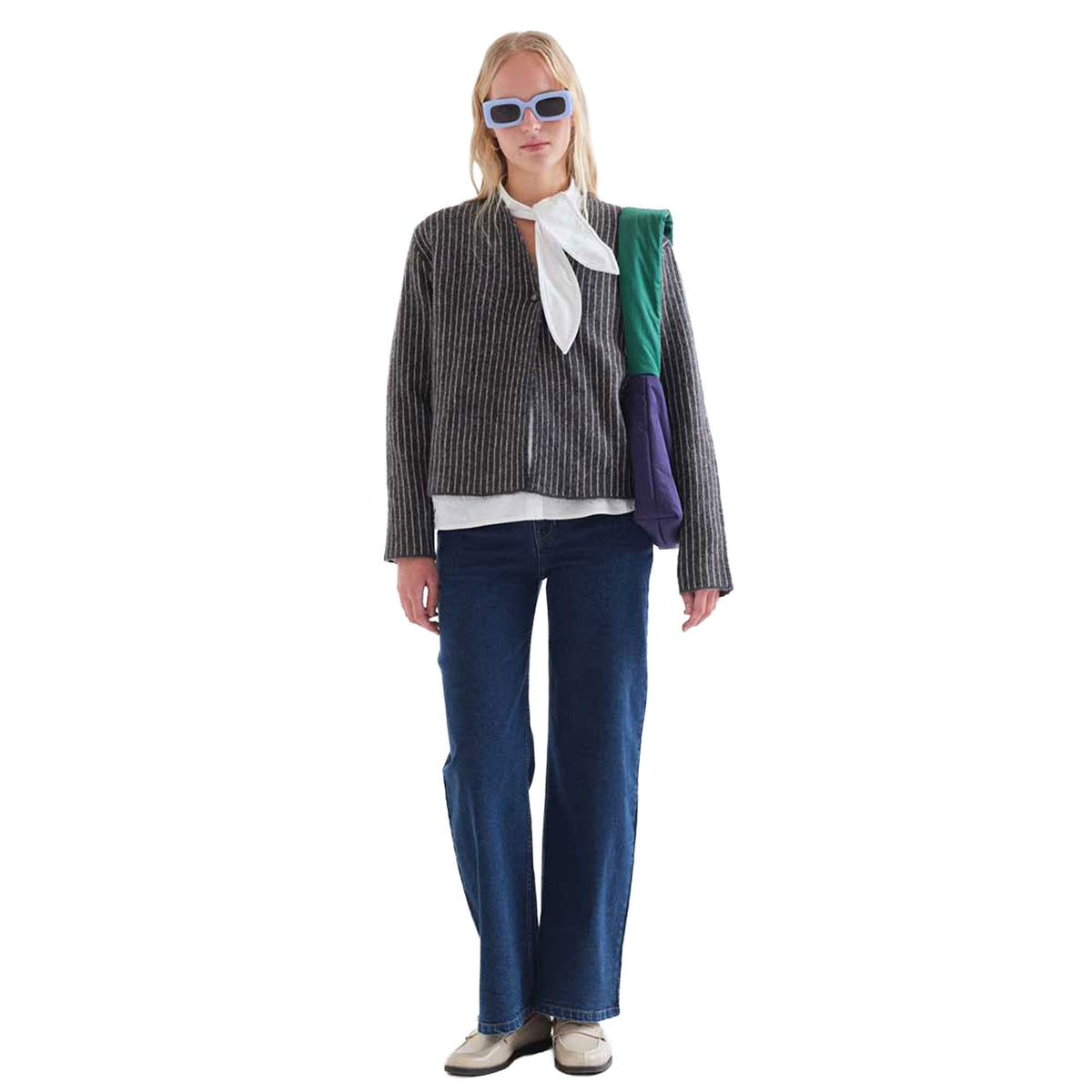 COMPAÑÍA FANTÁSTICA Cardigan a righe grigio scuro e bianco