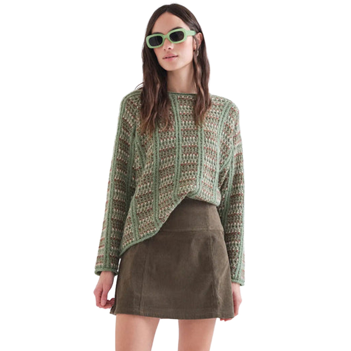 COMPAÑÍA FANTÁSTICA Maglione in Maglia Verde con Dettagli Ricamati