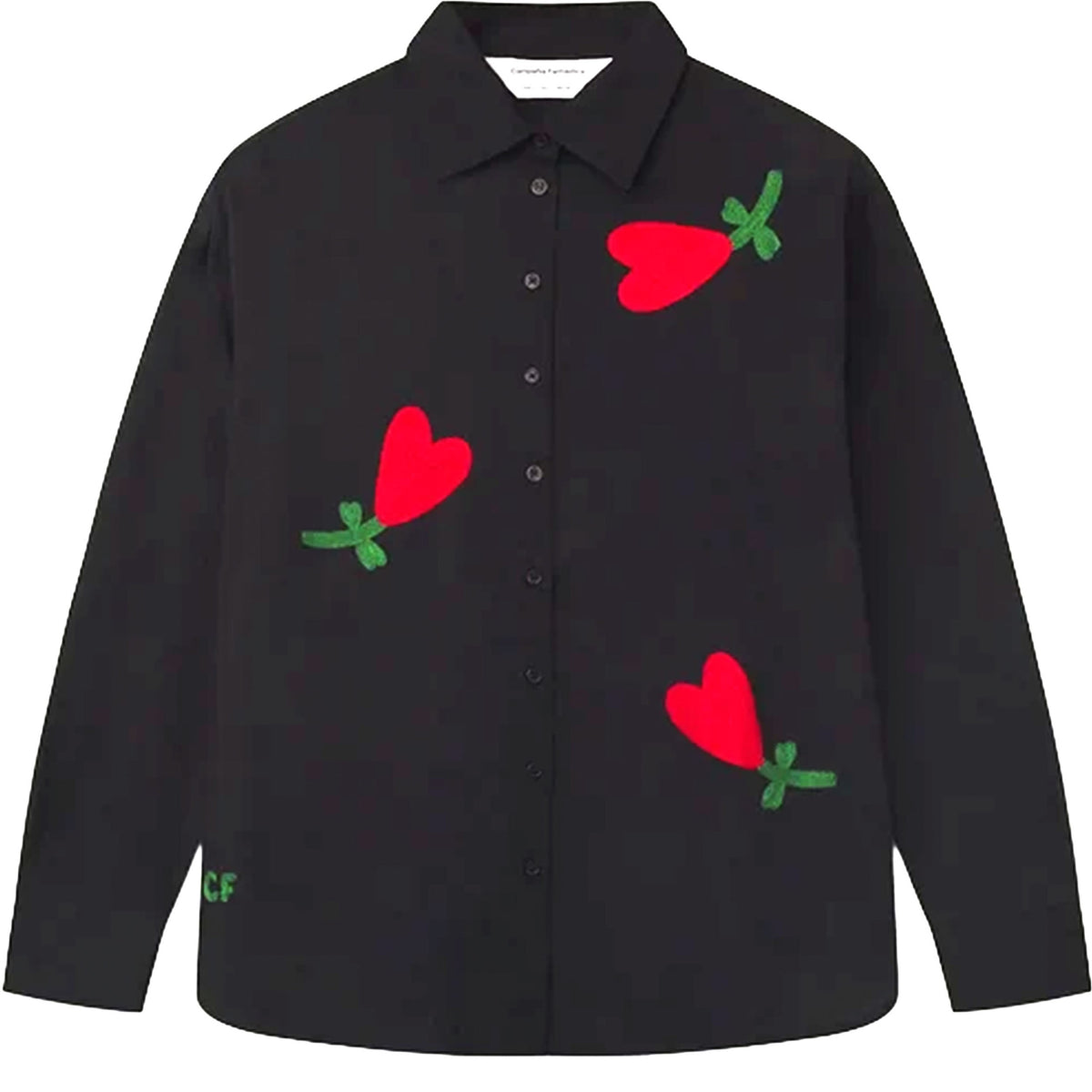 COMPAÑÍA FANTÁSTICA Camicia nera in cotone con ricami a cuore.