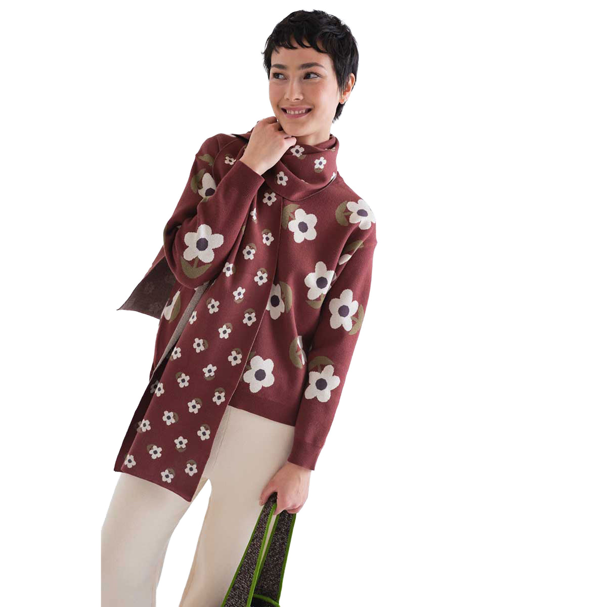 COMPAÑÍA FANTÁSTICA Maglione marrone con stampa floreale