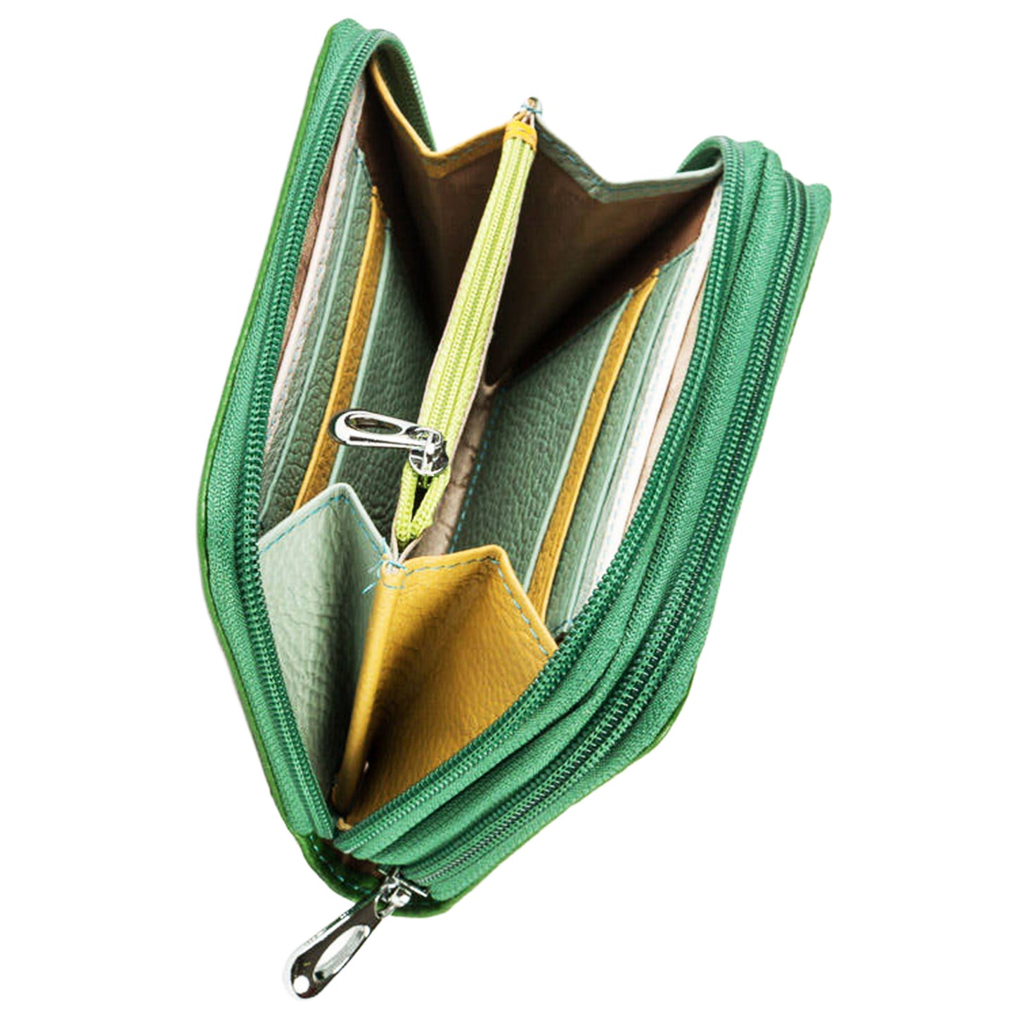 Portafoglio Medio Doppia Zip Reuse Verde e Multicolor