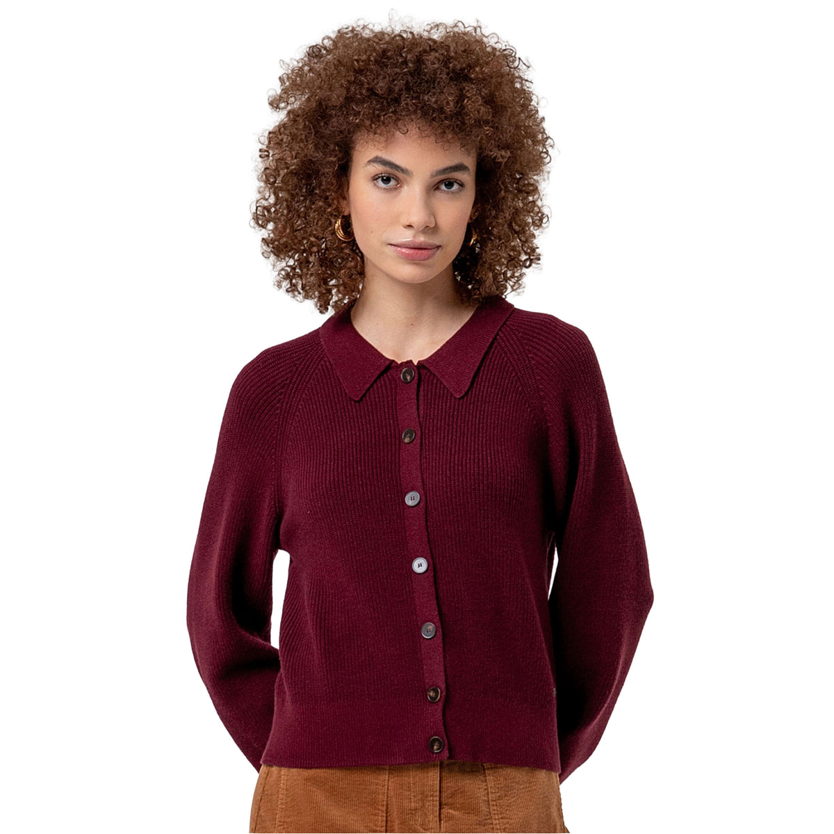 SURKANA Cardigan in Maglia con Collo a Camicia Granata