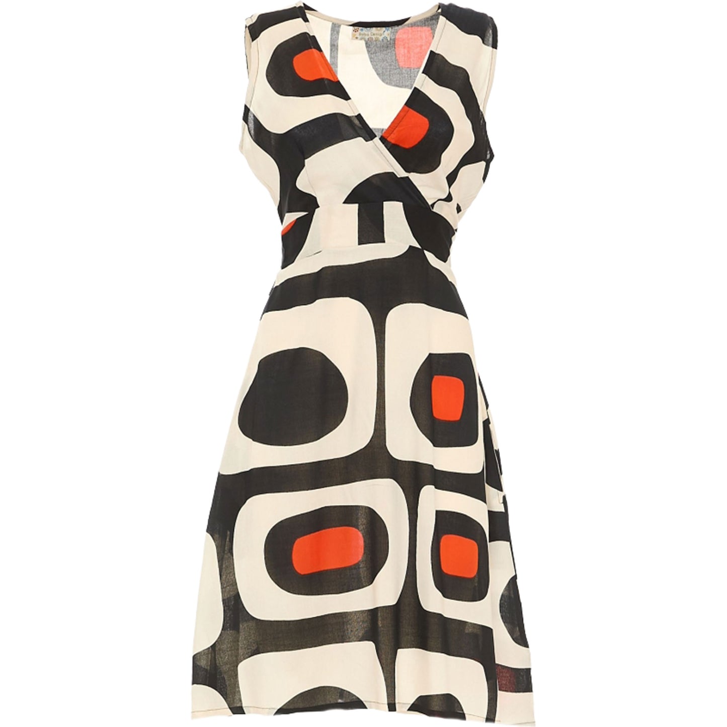 BABA DESIGN Abito Corto SIXTY DRIFT Bianco, Nero e Arancio