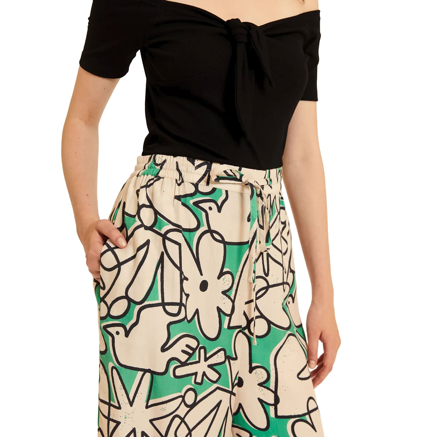 PEPALOVES Pantaloni Cropped Kubiste Beige, Nero e Verde-PEPALOVES-VIALESCARPE