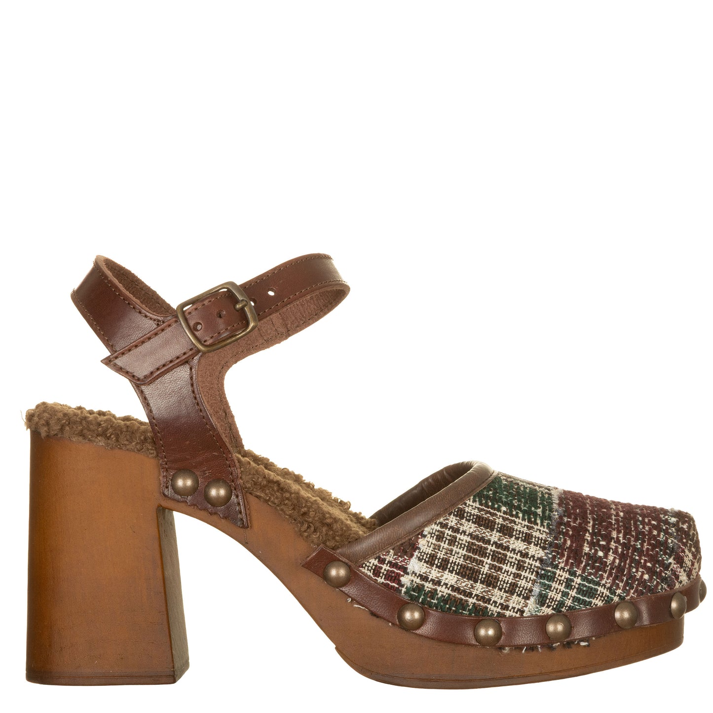 Sabot con tacco, tessuto scozzese-GLOVE-VIALESCARPE