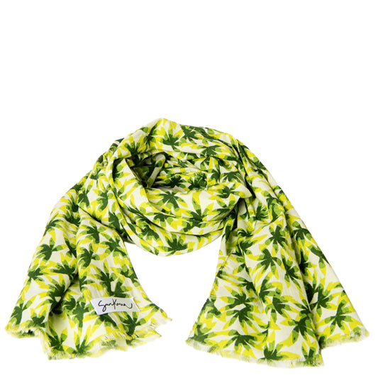SURKANA Foulard rettangolare stampato con frange corte Verde chiaro