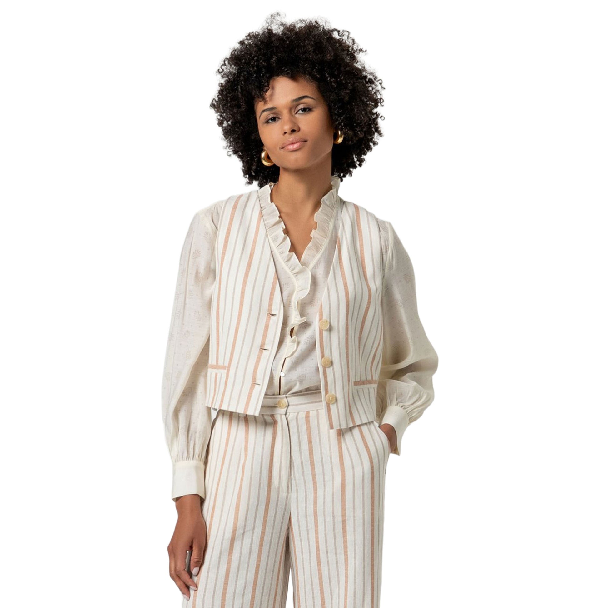 SURKANA Gilet Corto a Righe Panna e Cotto-SURKANA-VIALESCARPE