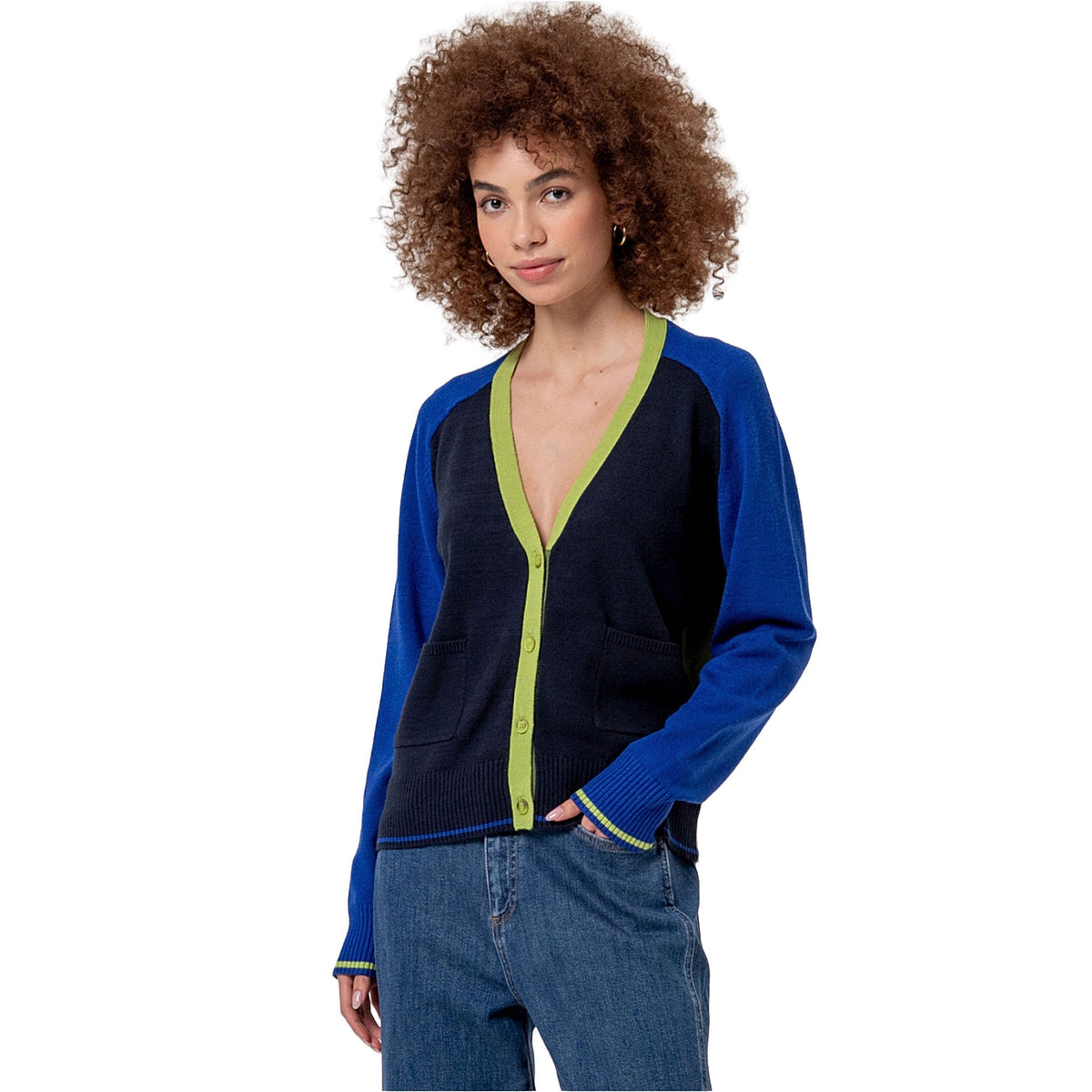 SURKANA Cardigan con scollo a V e contrasti Blu Cobalto