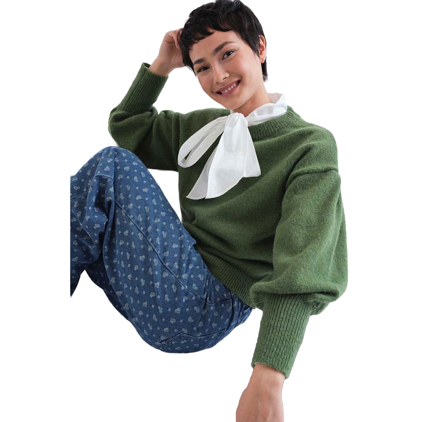 COMPAÑÍA FANTÁSTICA Maglione verde con maniche a sbuffo